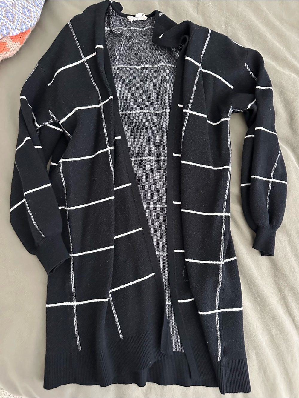 Sugarlips Black Windowpane Open-Front Cardigan